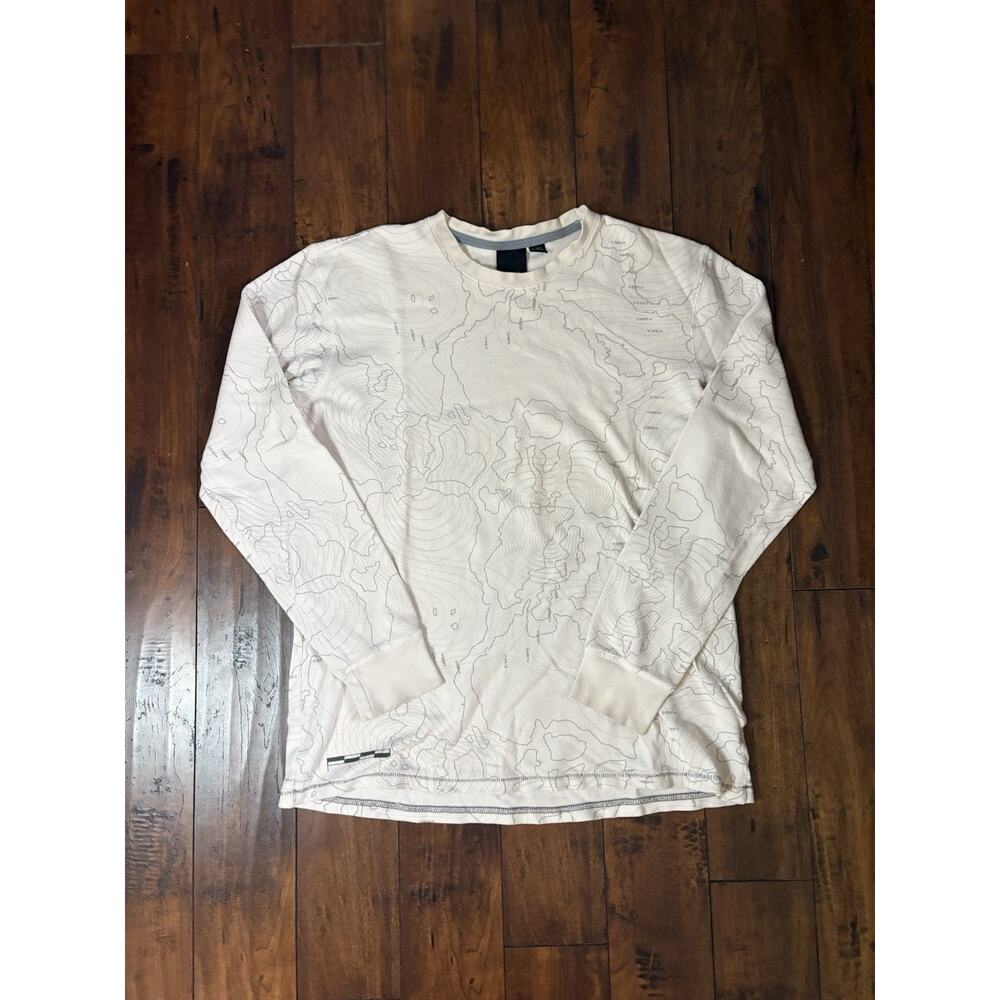 Anchor Blue Waffle Knit Thermal Mens XXL Topography AOP Graphic Y2K Skater White